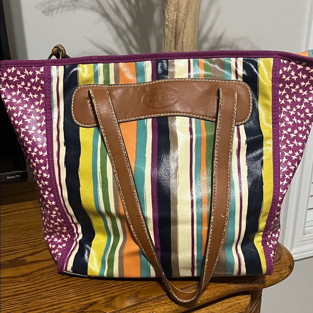 Fossil Colorful Striped Tote with Purple Accents